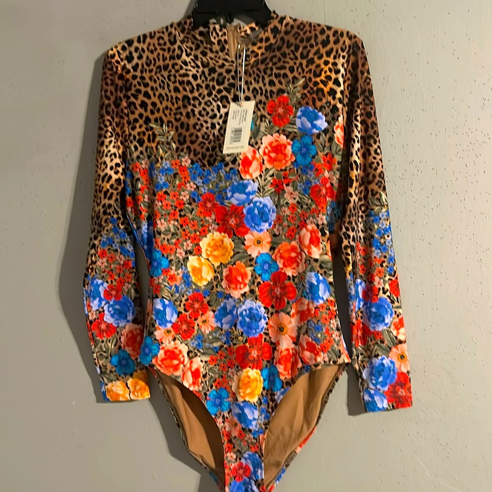 Johnny Was Cheetah Cross Over Neck Surf One Piece (NWT)